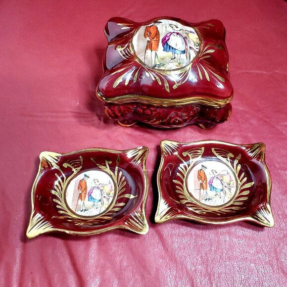 H. Bequet quaregnon Cigarette Box & Set of Ashtray - Picture 1 of 12